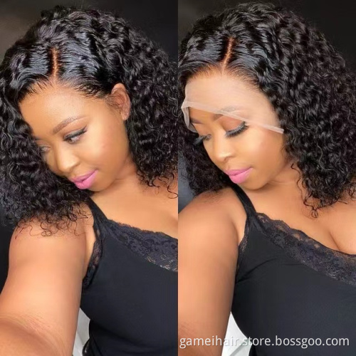 Cheap Deep Wave Bob Hd Full Transparent Lace Front Human Hair Wig Raw Indian Virgin Human Hair Lace Wig For Black Women